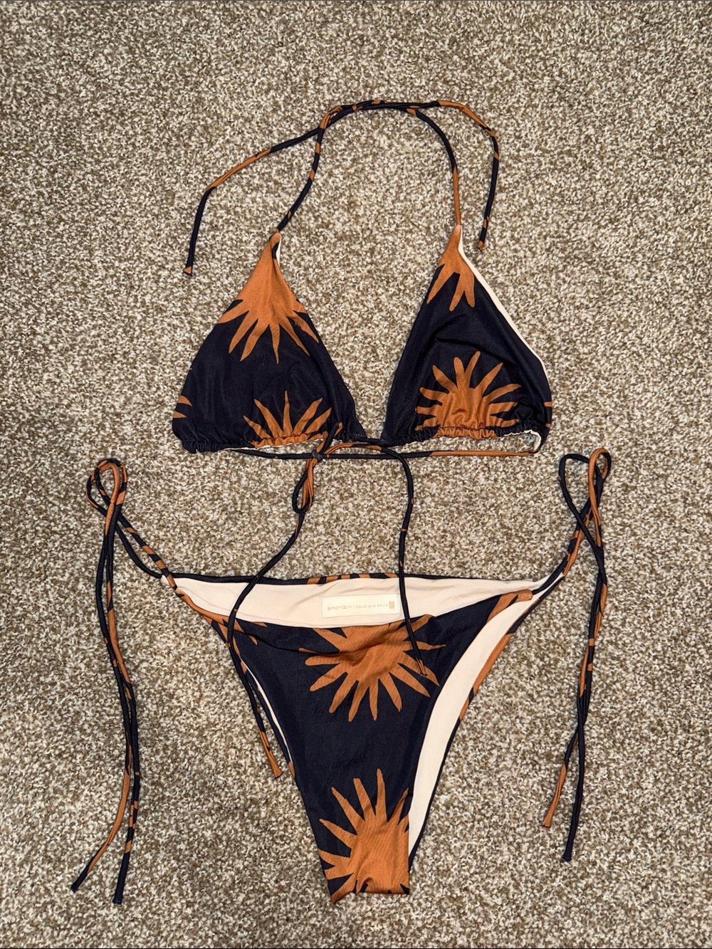 Cala de la cruz by bronzini Black & Rust Sunburst Tie Bikini Set - Women